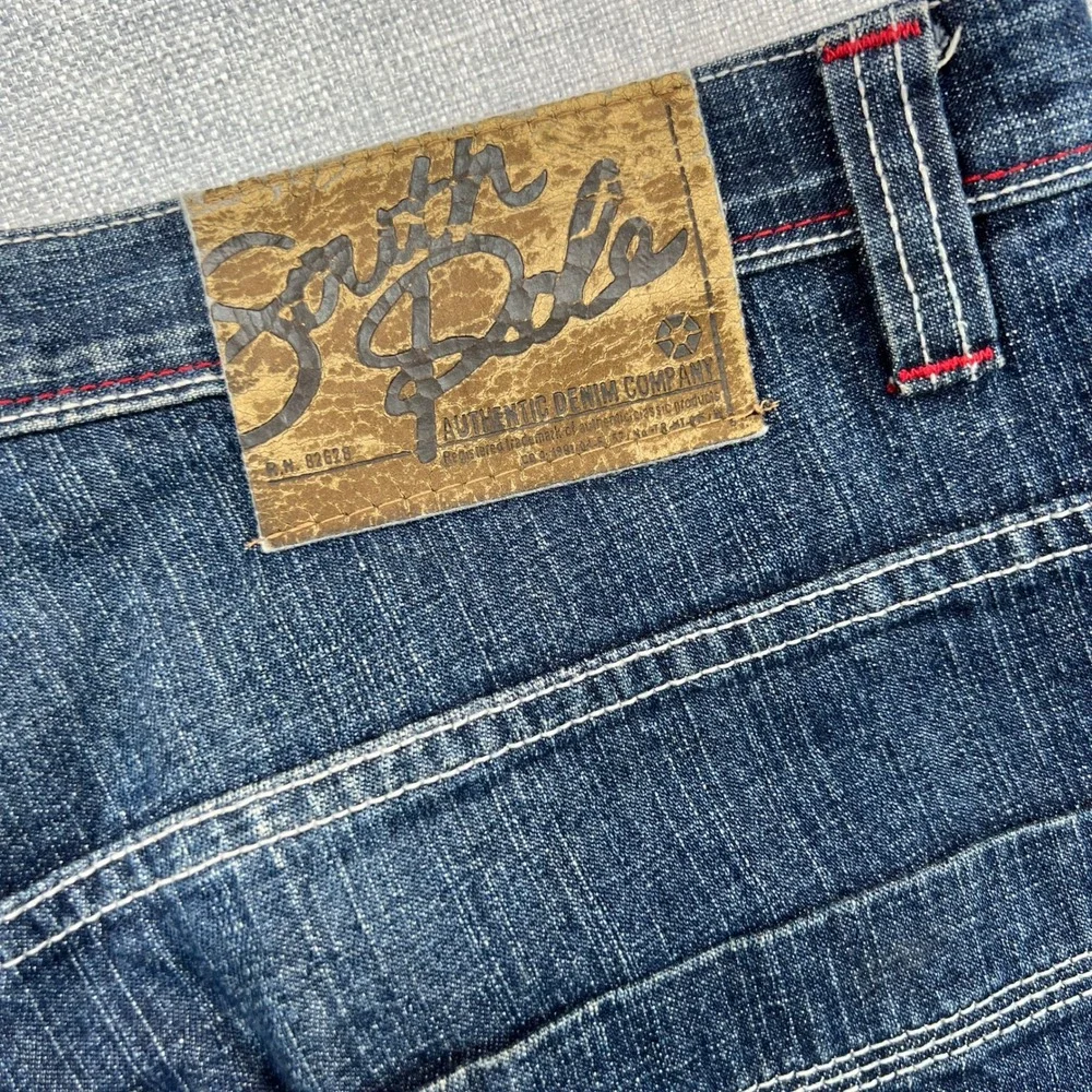 Vintage Y2K Southpole Baggy Jeans Mens 34 Blue Distressed Faded Patches Hip Hop